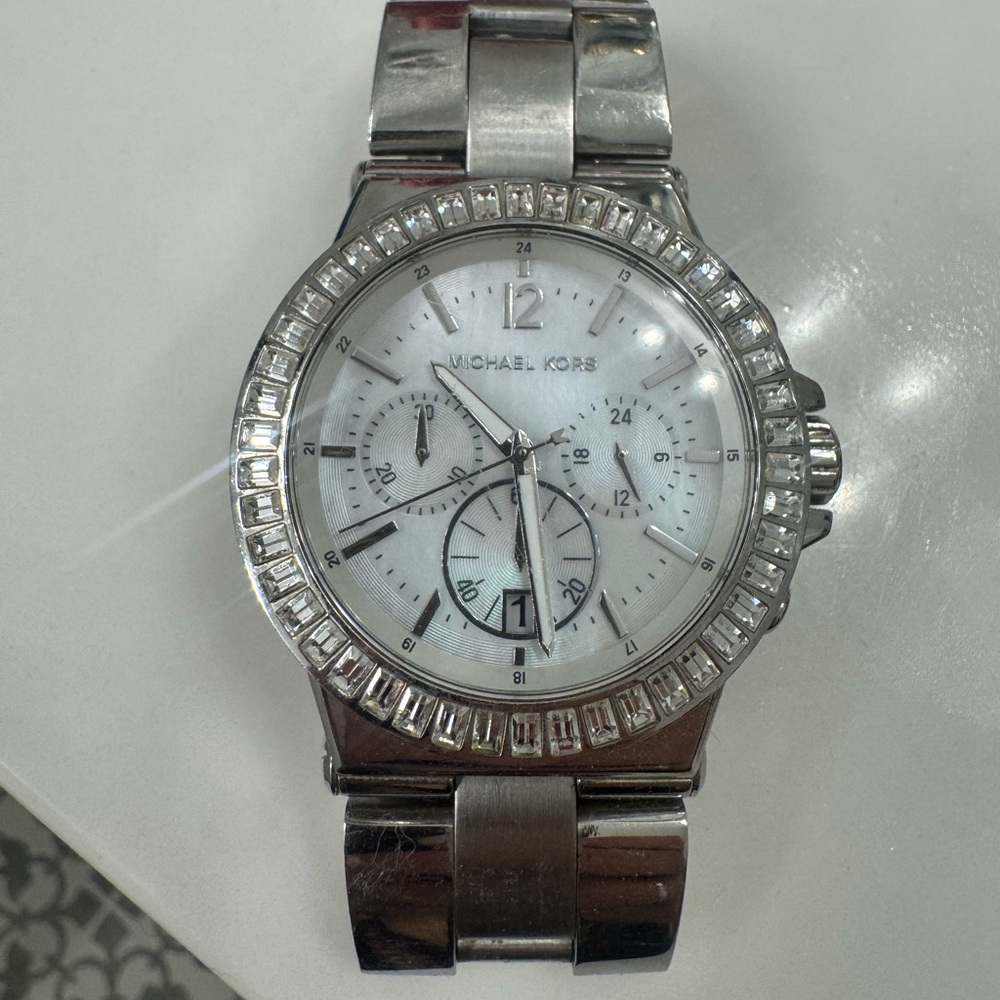 Michael Kors Silver Crystal-Accent Stainless Steel Chronograph Watch